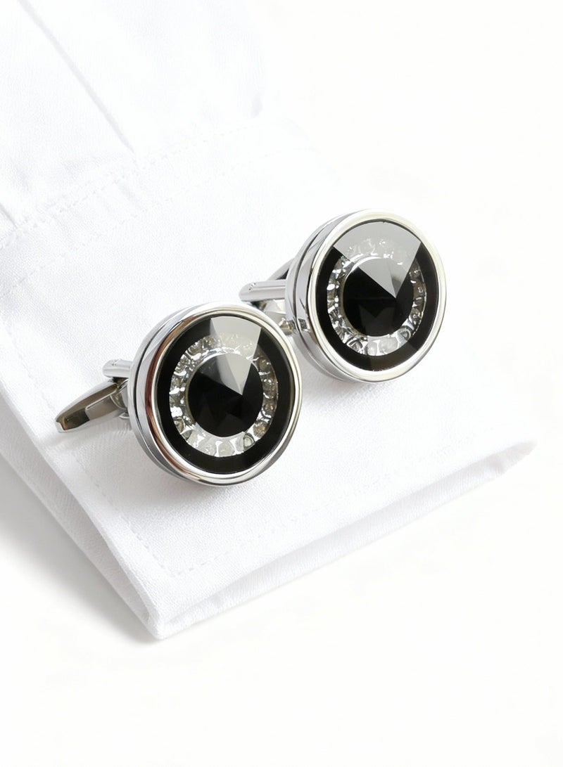 DB Innov. Cufflinks, Grey Black Design Cufflinks, 2 PCS for One Set Premium Copper Jewelry Specially Design for Men's Shirt Wedding Business Gift with Delicate Package Box. - Image 1